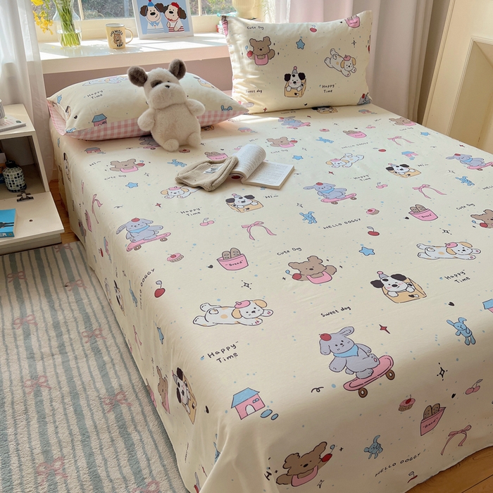91家纺网 家纺一手货源 找家纺 六巷胡同 2025新款40s13070全棉纯棉卡通单品系列床单单件-单床单 法棍滑板狗