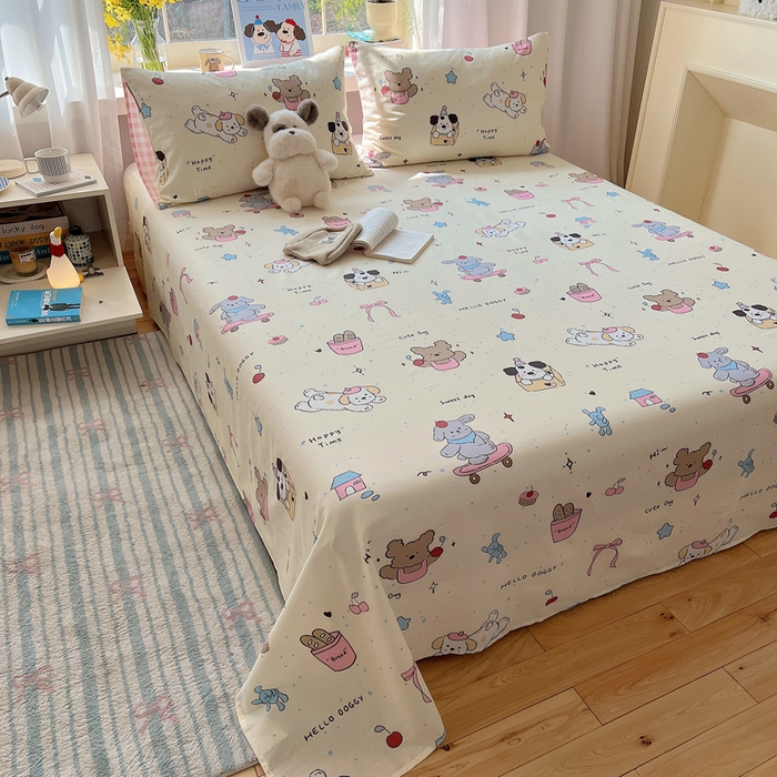 91家纺网 家纺一手货源 找家纺 六巷胡同 2025新款40s13070全棉纯棉卡通单品系列床单单件-单床单 法棍滑板狗