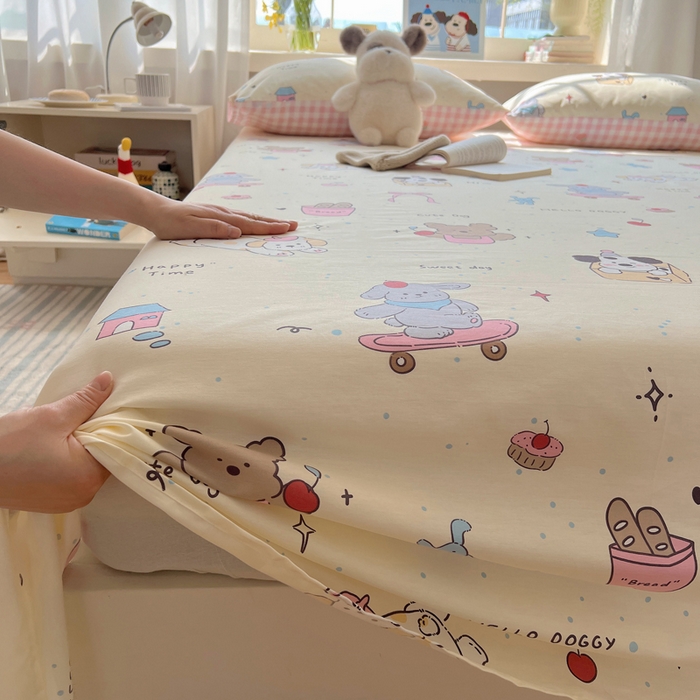 91家纺网 家纺一手货源 找家纺 六巷胡同 2025新款40s13070全棉纯棉卡通单品系列床单单件-单床单 法棍滑板狗