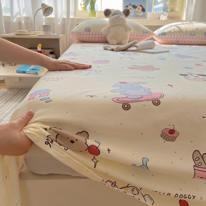 91家纺网 家纺一手货源 找家纺 六巷胡同 2025新款40s13070全棉纯棉卡通单品系列床单单件-单床单 法棍滑板狗