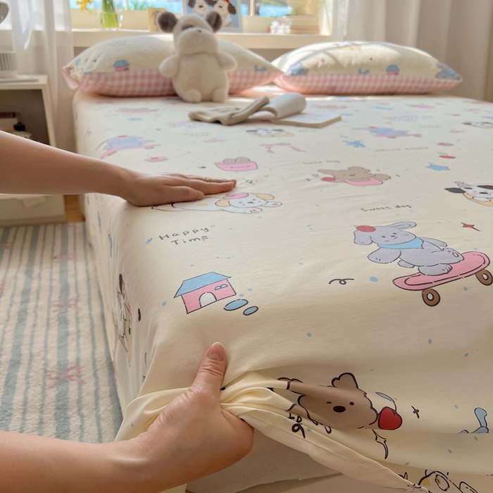 91家纺网 家纺一手货源 找家纺 六巷胡同 2025新款40s13070全棉纯棉卡通单品系列床单单件-单床单 法棍滑板狗