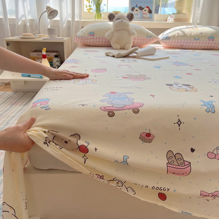 91家纺网 家纺一手货源 找家纺 六巷胡同 2025新款40s13070全棉纯棉卡通单品系列床单单件-单床单 法棍滑板狗