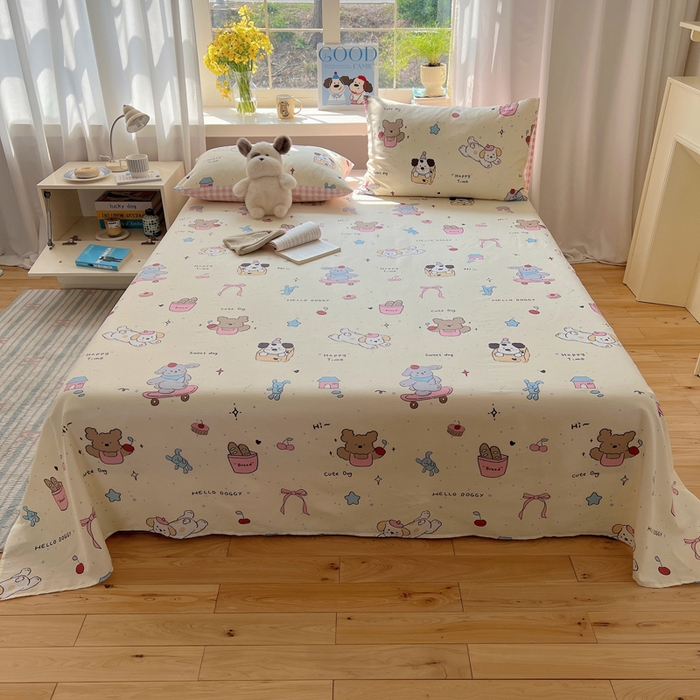 91家纺网 家纺一手货源 找家纺 六巷胡同 2025新款40s13070全棉纯棉卡通单品系列床单单件-单床单 法棍滑板狗