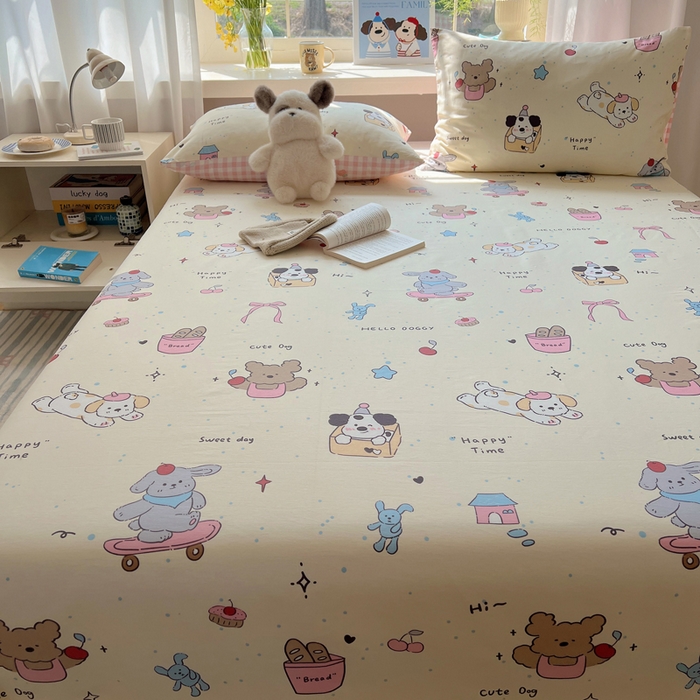 91家纺网 家纺一手货源 找家纺 六巷胡同 2025新款40s13070全棉纯棉卡通单品系列床单单件-单床单 法棍滑板狗