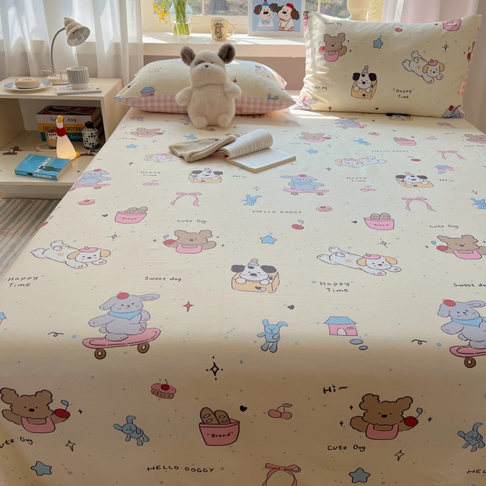 91家纺网 家纺一手货源 找家纺 六巷胡同 2025新款40s13070全棉纯棉卡通单品系列床单单件-单床单 法棍滑板狗