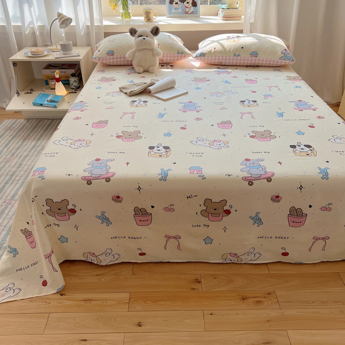 91家纺网 家纺一手货源 找家纺 六巷胡同 2025新款40s13070全棉纯棉卡通单品系列床单单件-单床单 法棍滑板狗