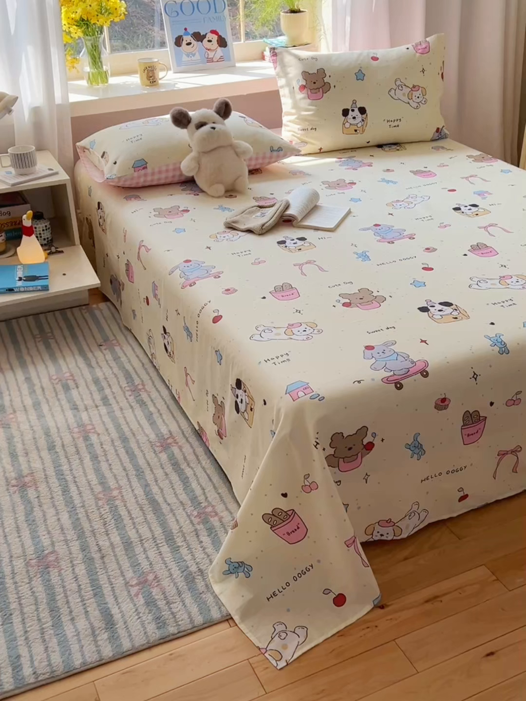91家纺网 家纺一手货源 找家纺 六巷胡同 2025新款40s13070全棉纯棉卡通单品系列床单单件-单床单 法棍滑板狗