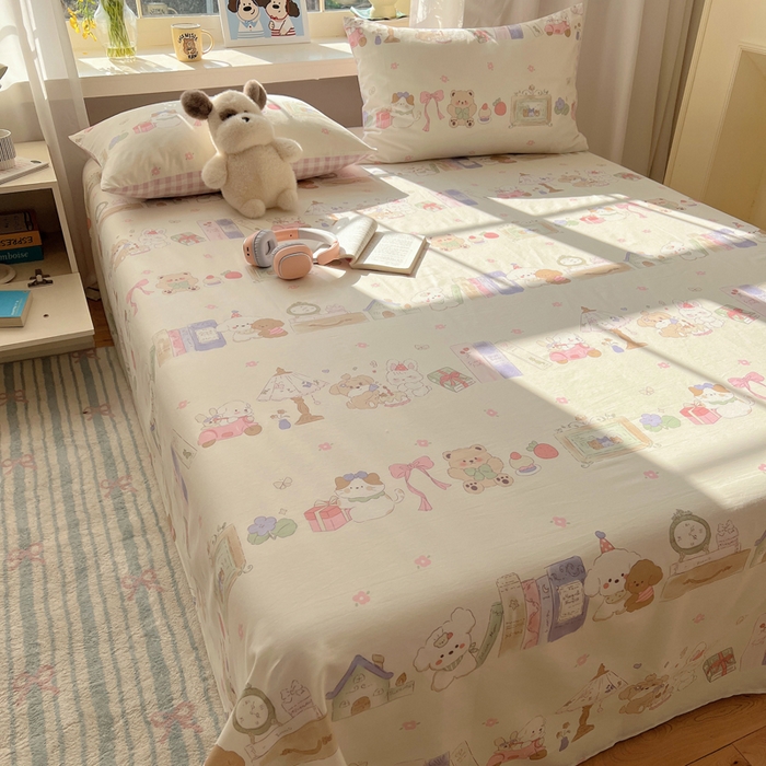 91家纺网 家纺一手货源 找家纺 六巷胡同 2025新款40s13070全棉纯棉卡通单品系列床单单件-单床单 欢乐课堂趴