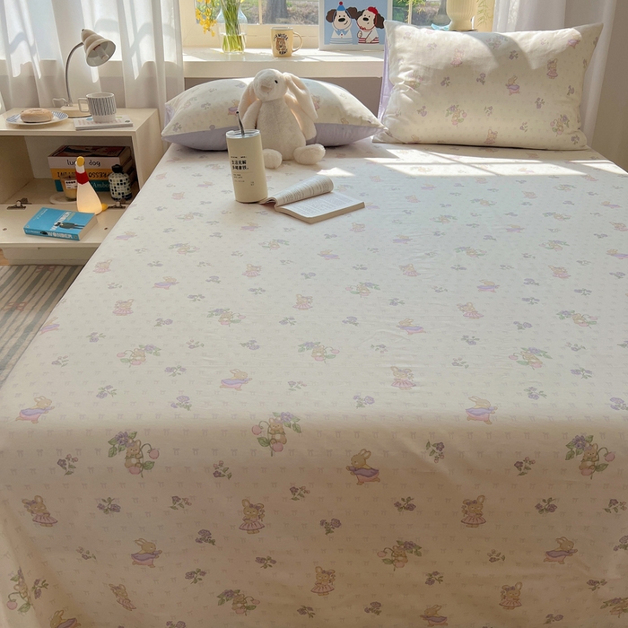 91家纺网 家纺一手货源 找家纺 六巷胡同 2025新款40s13070全棉纯棉卡通单品系列床单单件-单床单 假日庄园兔