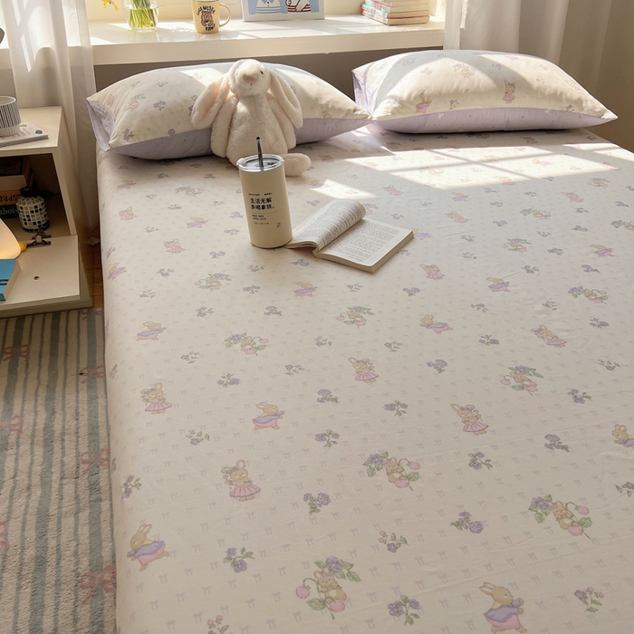 91家纺网 家纺一手货源 找家纺 六巷胡同 2025新款40s13070全棉纯棉卡通单品系列床单单件-单床单 假日庄园兔