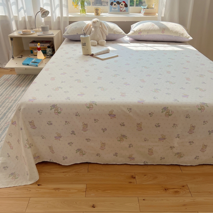 91家纺网 家纺一手货源 找家纺 六巷胡同 2025新款40s13070全棉纯棉卡通单品系列床单单件-单床单 假日庄园兔