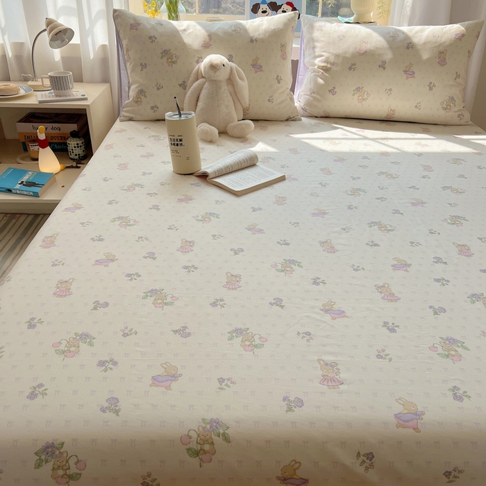 91家纺网 家纺一手货源 找家纺 六巷胡同 2025新款40s13070全棉纯棉卡通单品系列床单单件-单床单 假日庄园兔