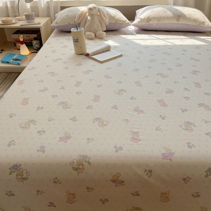 91家纺网 家纺一手货源 找家纺 六巷胡同 2025新款40s13070全棉纯棉卡通单品系列床单单件-单床单 假日庄园兔