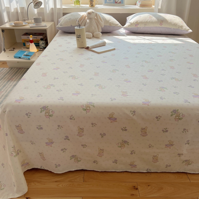 91家纺网 家纺一手货源 找家纺 六巷胡同 2025新款40s13070全棉纯棉卡通单品系列床单单件-单床单 假日庄园兔