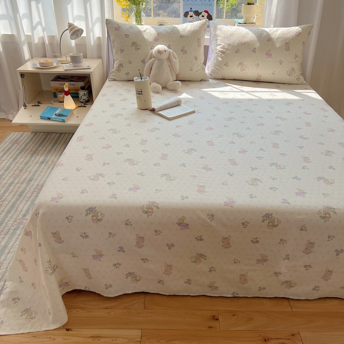 91家纺网 家纺一手货源 找家纺 六巷胡同 2025新款40s13070全棉纯棉卡通单品系列床单单件-单床单 假日庄园兔