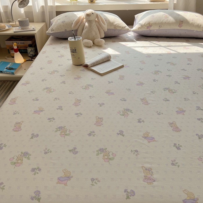 91家纺网 家纺一手货源 找家纺 六巷胡同 2025新款40s13070全棉纯棉卡通单品系列床单单件-单床单 假日庄园兔