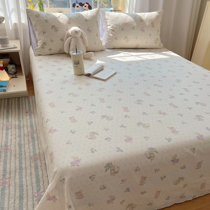 91家纺网 家纺一手货源 找家纺 六巷胡同 2025新款40s13070全棉纯棉卡通单品系列床单单件-单床单 假日庄园兔