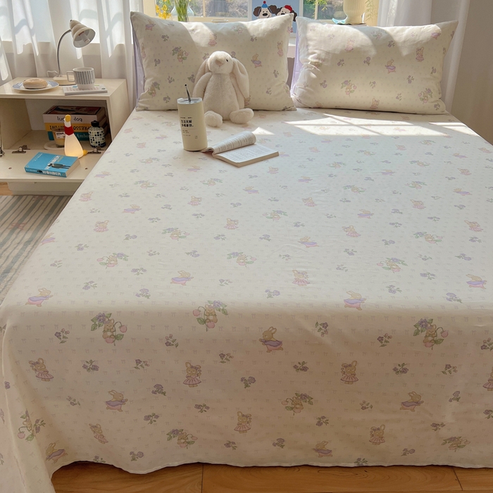 91家纺网 家纺一手货源 找家纺 六巷胡同 2025新款40s13070全棉纯棉卡通单品系列床单单件-单床单 假日庄园兔
