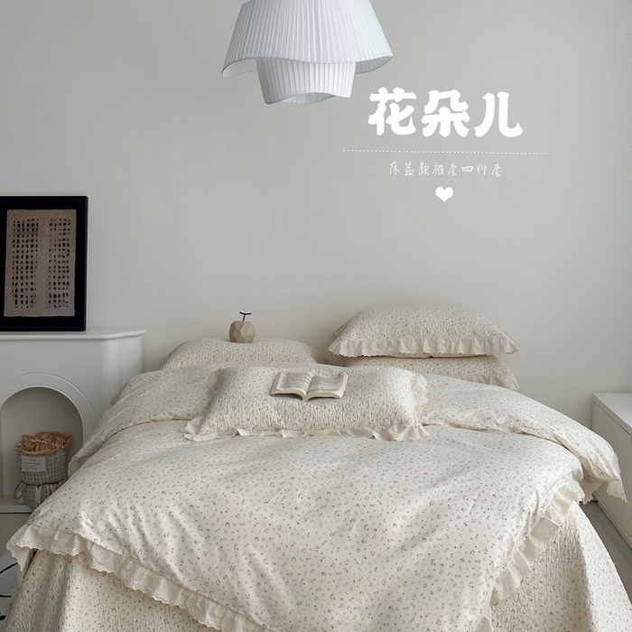 91家纺网 家纺一手货源 找家纺 （总）佰织鑫家居 2025新款全棉法式砂洗棉花床盖款被套四件套