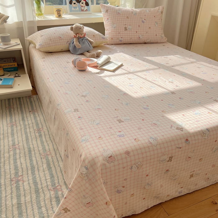 91家纺网 家纺一手货源 找家纺 六巷胡同 2025新款40s13070全棉纯棉卡通单品系列床单单件-单床单 卡哇伊猫咪