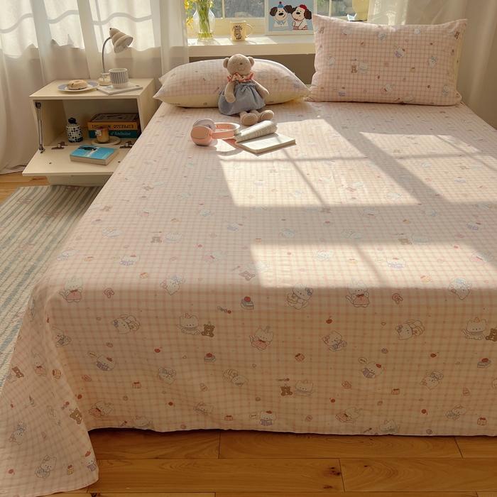 91家纺网 家纺一手货源 找家纺 六巷胡同 2025新款40s13070全棉纯棉卡通单品系列床单单件-单床单 卡哇伊猫咪