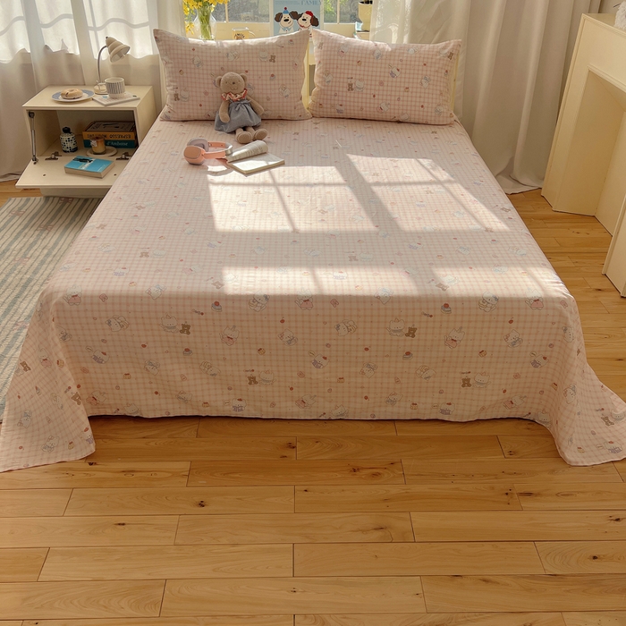 91家纺网 家纺一手货源 找家纺 六巷胡同 2025新款40s13070全棉纯棉卡通单品系列床单单件-单床单 卡哇伊猫咪