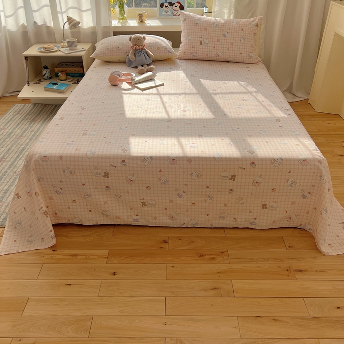 91家纺网 家纺一手货源 找家纺 六巷胡同 2025新款40s13070全棉纯棉卡通单品系列床单单件-单床单 卡哇伊猫咪