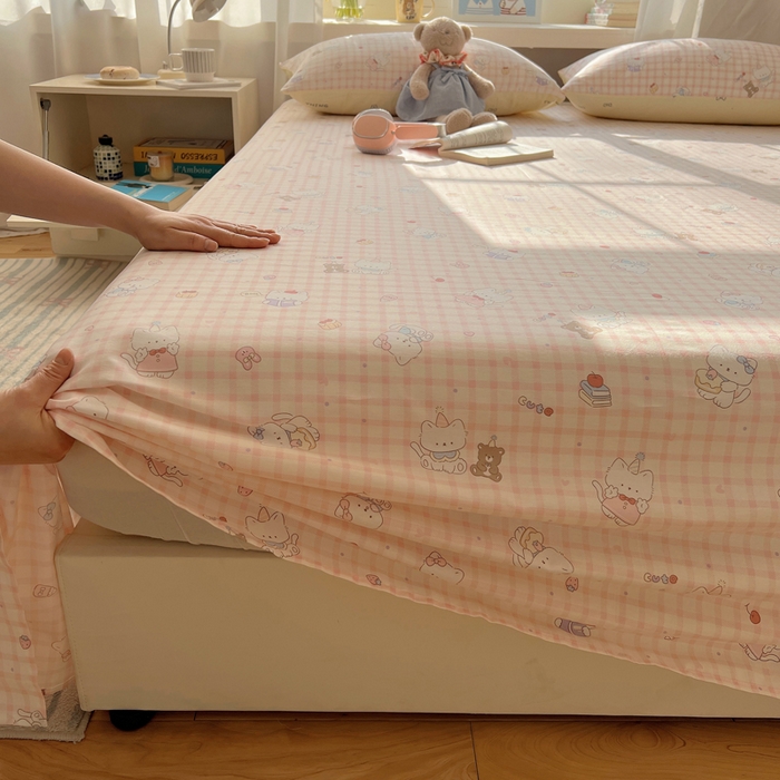 91家纺网 家纺一手货源 找家纺 六巷胡同 2025新款40s13070全棉纯棉卡通单品系列床单单件-单床单 卡哇伊猫咪