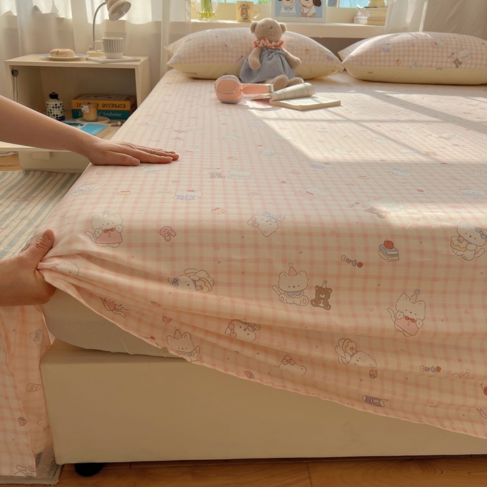 91家纺网 家纺一手货源 找家纺 六巷胡同 2025新款40s13070全棉纯棉卡通单品系列床单单件-单床单 卡哇伊猫咪