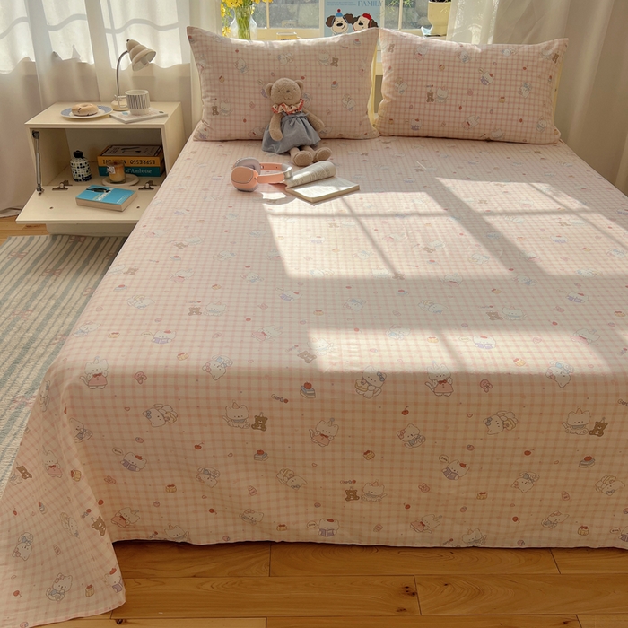 91家纺网 家纺一手货源 找家纺 六巷胡同 2025新款40s13070全棉纯棉卡通单品系列床单单件-单床单 卡哇伊猫咪