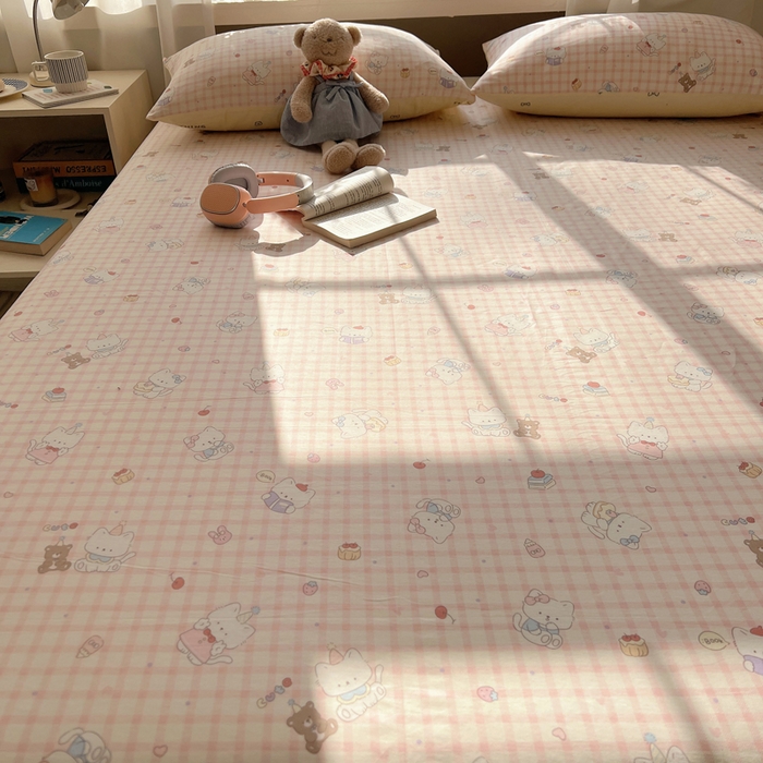 91家纺网 家纺一手货源 找家纺 六巷胡同 2025新款40s13070全棉纯棉卡通单品系列床单单件-单床单 卡哇伊猫咪