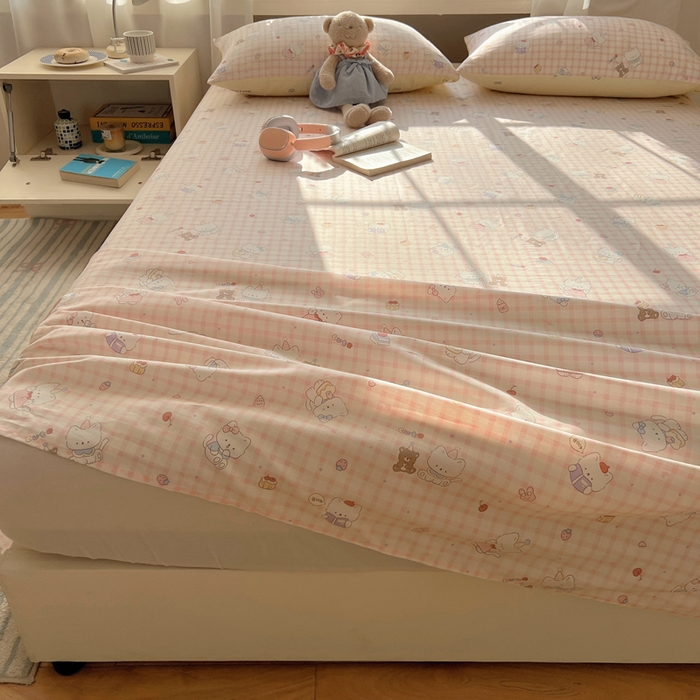 91家纺网 家纺一手货源 找家纺 六巷胡同 2025新款40s13070全棉纯棉卡通单品系列床单单件-单床单 卡哇伊猫咪