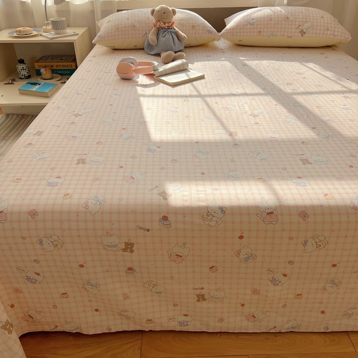 91家纺网 家纺一手货源 找家纺 六巷胡同 2025新款40s13070全棉纯棉卡通单品系列床单单件-单床单 卡哇伊猫咪