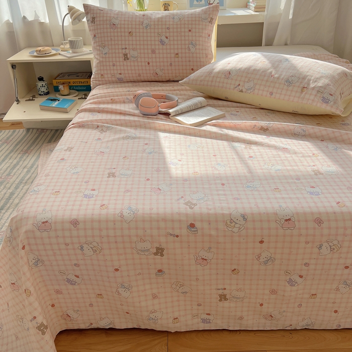 91家纺网 家纺一手货源 找家纺 六巷胡同 2025新款40s13070全棉纯棉卡通单品系列床单单件-单床单 卡哇伊猫咪