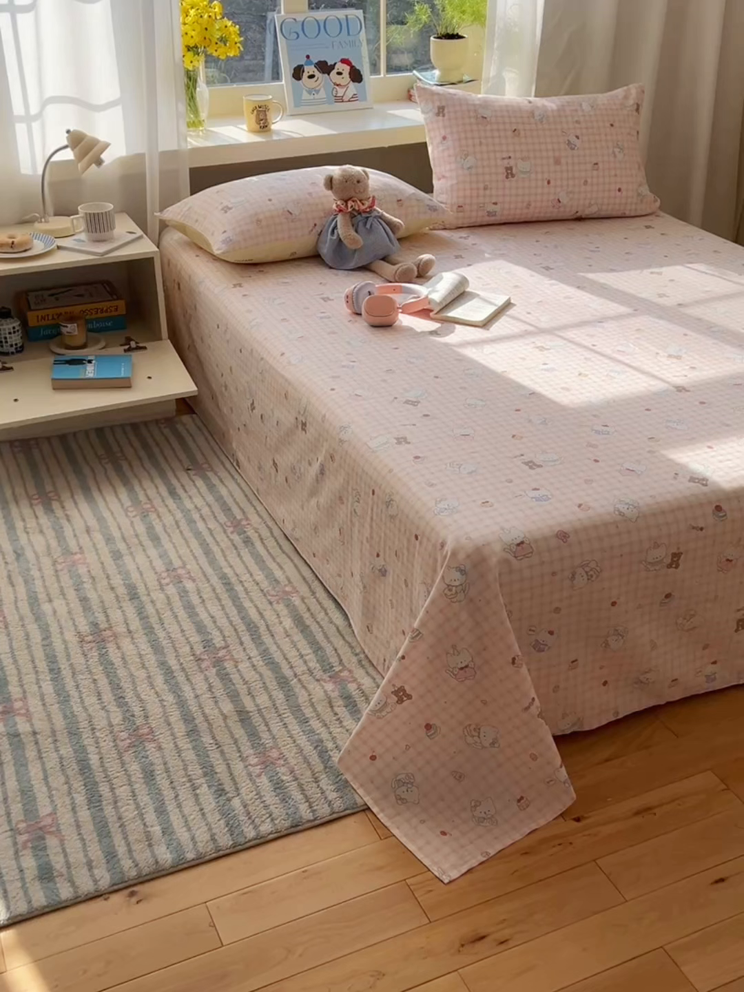 91家纺网 家纺一手货源 找家纺 六巷胡同 2025新款40s13070全棉纯棉卡通单品系列床单单件-单床单 卡哇伊猫咪