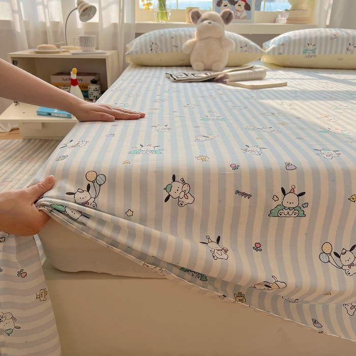 91家纺网 家纺一手货源 找家纺 六巷胡同 2025新款40s13070全棉纯棉卡通单品系列床单单件-单床单 蓝条努比犬