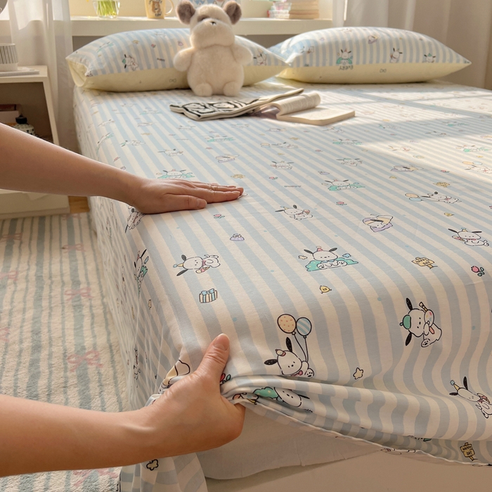 91家纺网 家纺一手货源 找家纺 六巷胡同 2025新款40s13070全棉纯棉卡通单品系列床单单件-单床单 蓝条努比犬