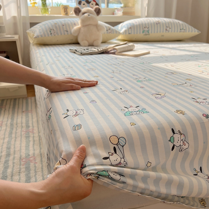 91家纺网 家纺一手货源 找家纺 六巷胡同 2025新款40s13070全棉纯棉卡通单品系列床单单件-单床单 蓝条努比犬