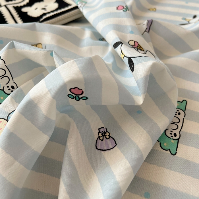 91家纺网 家纺一手货源 找家纺 六巷胡同 2025新款40s13070全棉纯棉卡通单品系列床单单件-单床单 蓝条努比犬