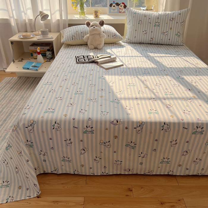 91家纺网 家纺一手货源 找家纺 六巷胡同 2025新款40s13070全棉纯棉卡通单品系列床单单件-单床单 蓝条努比犬