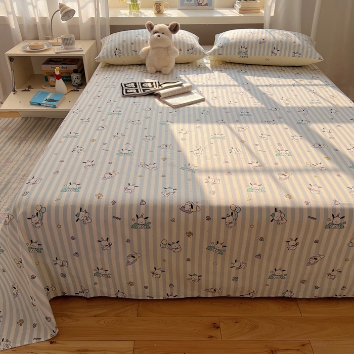 91家纺网 家纺一手货源 找家纺 六巷胡同 2025新款40s13070全棉纯棉卡通单品系列床单单件-单床单 蓝条努比犬