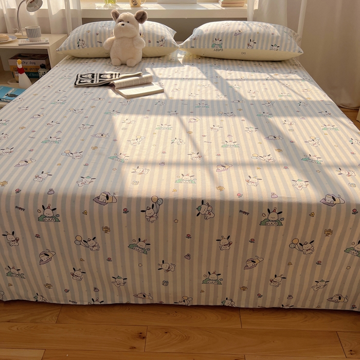 91家纺网 家纺一手货源 找家纺 六巷胡同 2025新款40s13070全棉纯棉卡通单品系列床单单件-单床单 蓝条努比犬