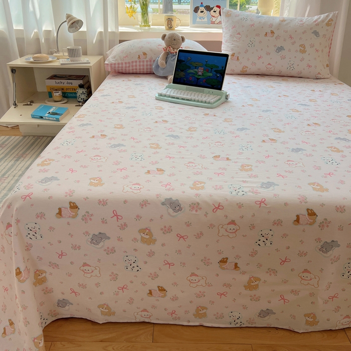 91家纺网 家纺一手货源 找家纺 六巷胡同 2025新款40s13070全棉纯棉卡通单品系列床单单件-单床单 浪漫碎花犬