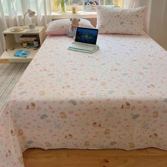 91家纺网 家纺一手货源 找家纺 六巷胡同 2025新款40s13070全棉纯棉卡通单品系列床单单件-单床单 浪漫碎花犬