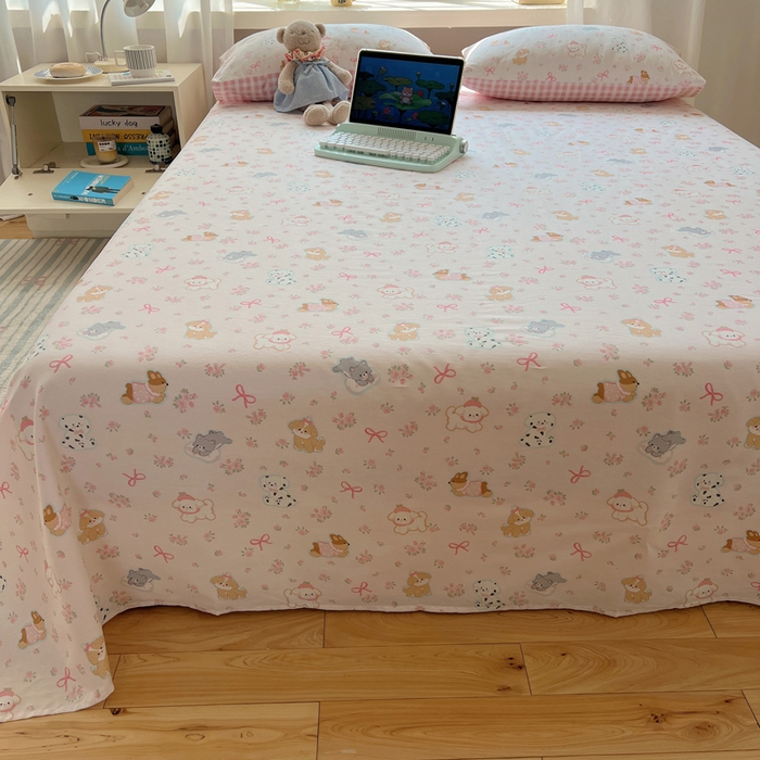 91家纺网 家纺一手货源 找家纺 六巷胡同 2025新款40s13070全棉纯棉卡通单品系列床单单件-单床单 浪漫碎花犬