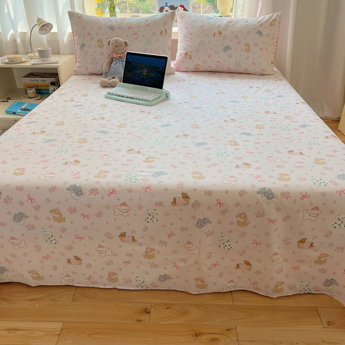 91家纺网 家纺一手货源 找家纺 六巷胡同 2025新款40s13070全棉纯棉卡通单品系列床单单件-单床单 浪漫碎花犬