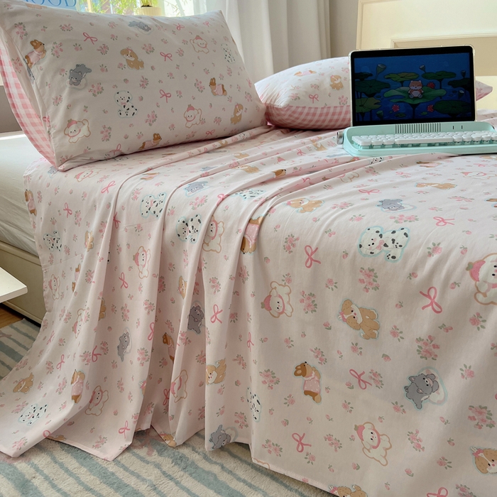 91家纺网 家纺一手货源 找家纺 六巷胡同 2025新款40s13070全棉纯棉卡通单品系列床单单件-单床单 浪漫碎花犬