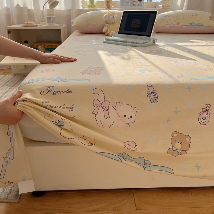 91家纺网 家纺一手货源 找家纺 六巷胡同 2025新款40s13070全棉纯棉卡通单品系列床单单件-单床单 猫咪甜甜圈