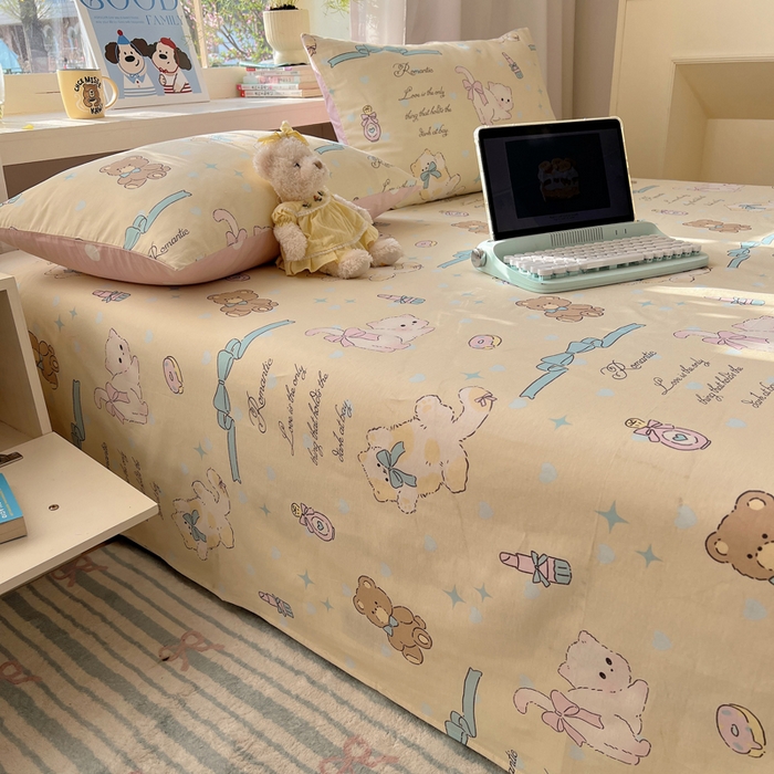 91家纺网 家纺一手货源 找家纺 六巷胡同 2025新款40s13070全棉纯棉卡通单品系列床单单件-单床单 猫咪甜甜圈