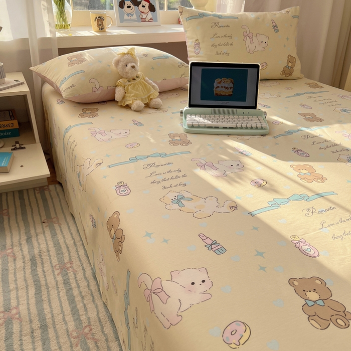 91家纺网 家纺一手货源 找家纺 六巷胡同 2025新款40s13070全棉纯棉卡通单品系列床单单件-单床单 猫咪甜甜圈